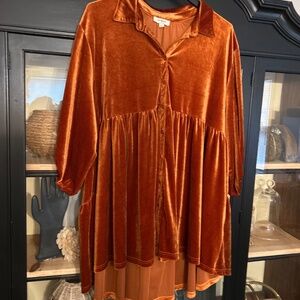 Umgee  Large Velvet Button-Down Shirt in copper